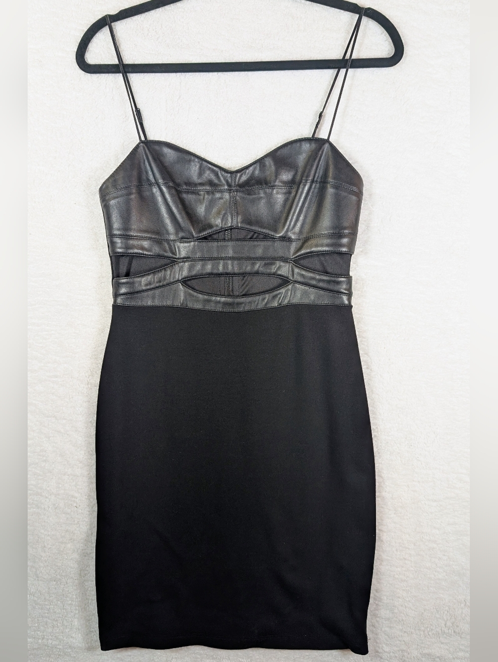 214-Bailey 44 Black Faux-Leather Bodice Mini Dress